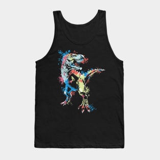 Dynamic Dino: Vibrant Splash Art T-Rex Tank Top